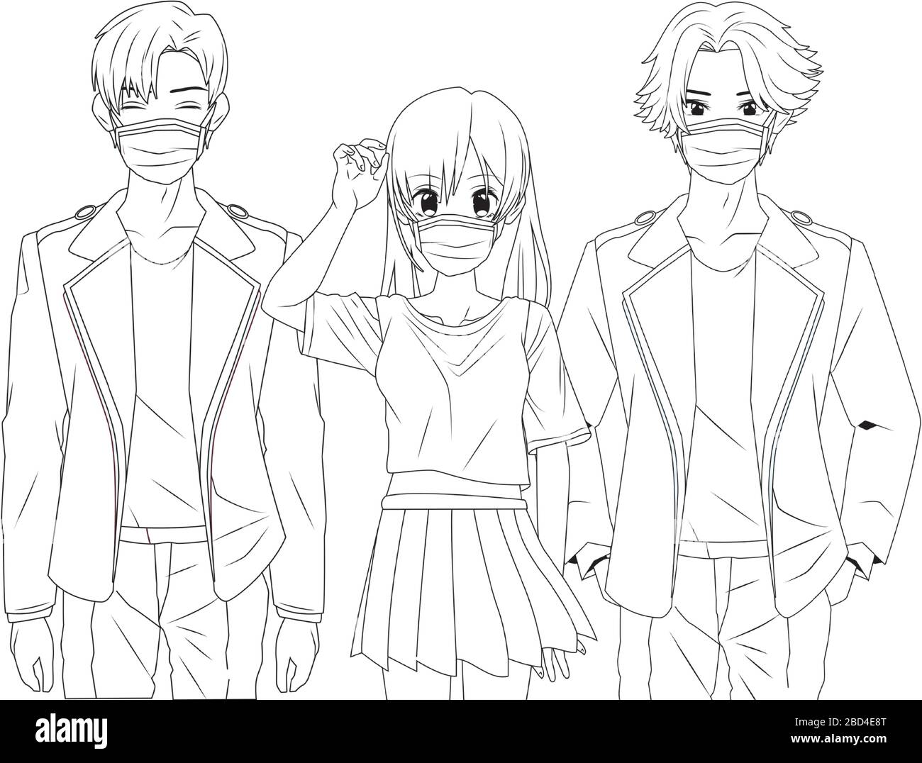young people using face masks anime characters Stock Vector Image & Art ...