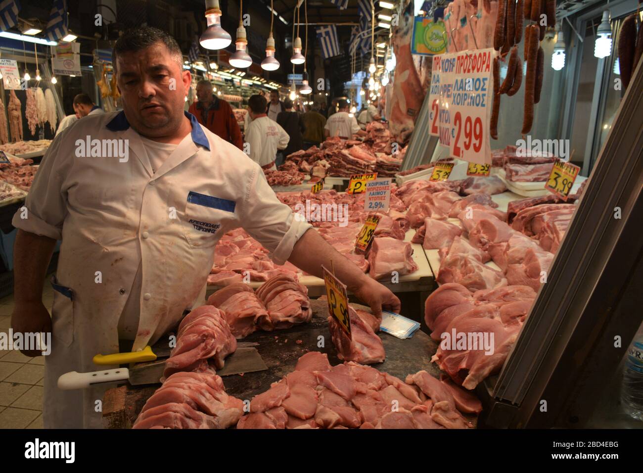 Meat seller at Athens Central Market, Greece Stock Photo Alamy