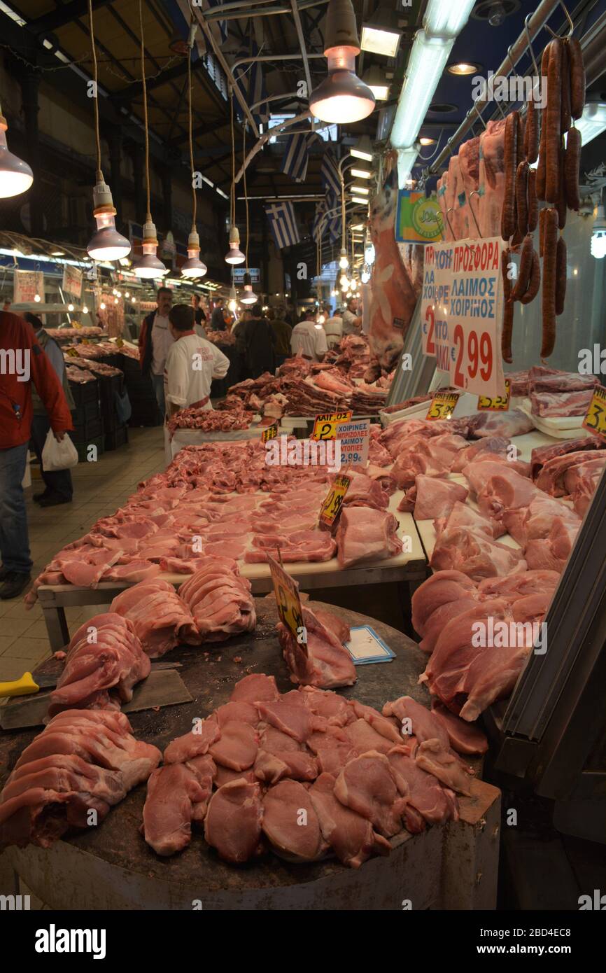Athens central meat and fish market hires stock photography and images