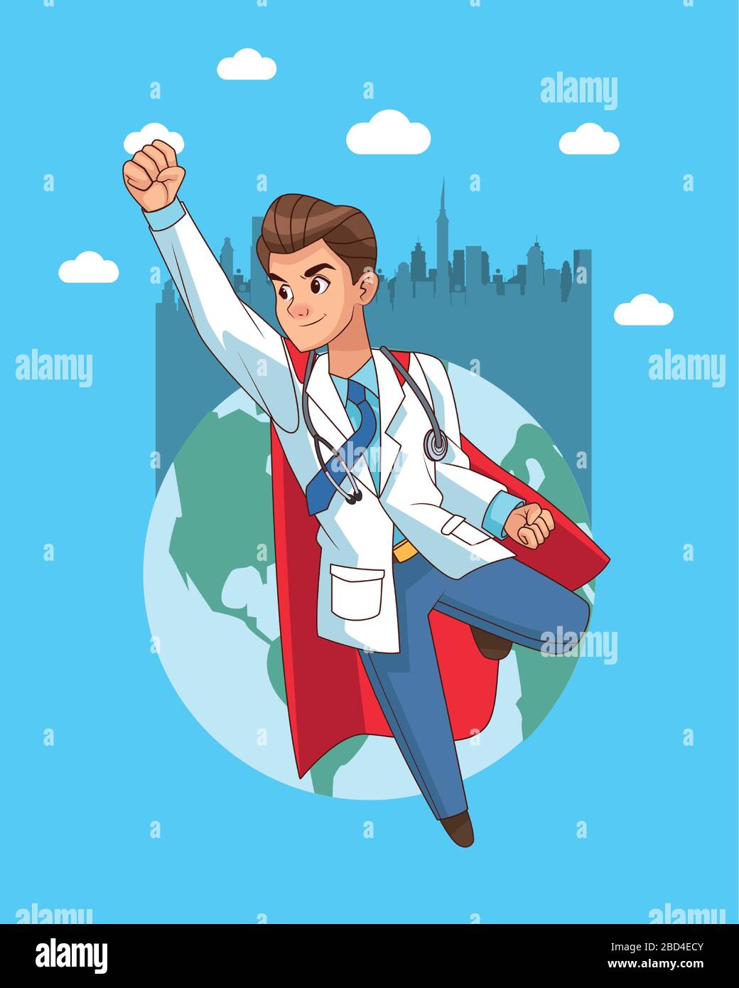 super doctor with hero cloak in earth planet Stock Vector Image & Art ...