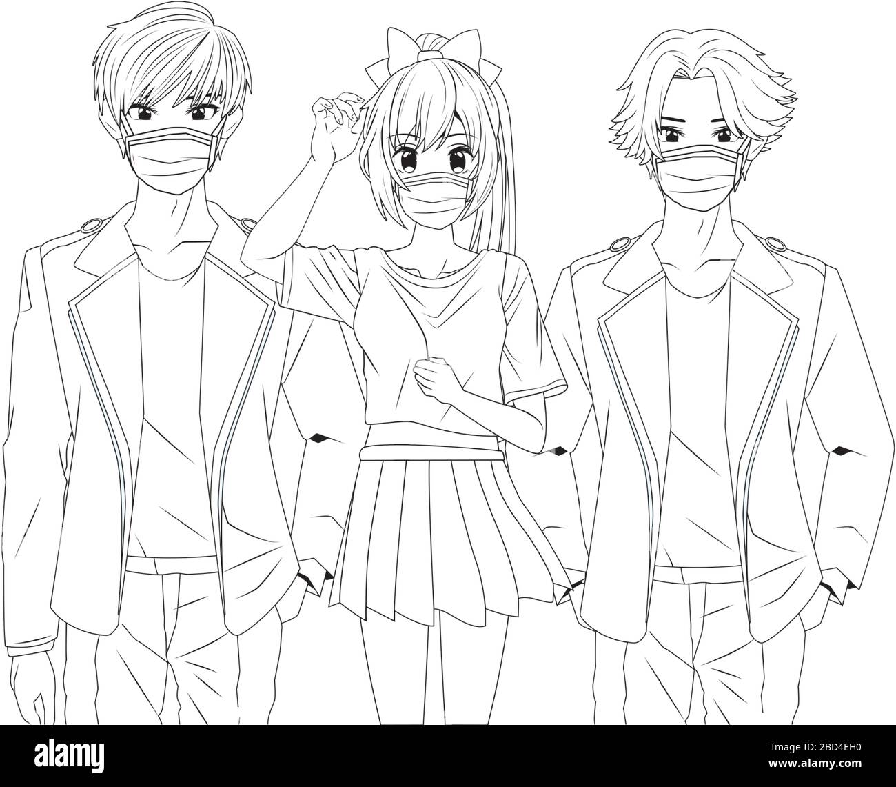 young people using face masks anime characters Stock Vector Image & Art ...