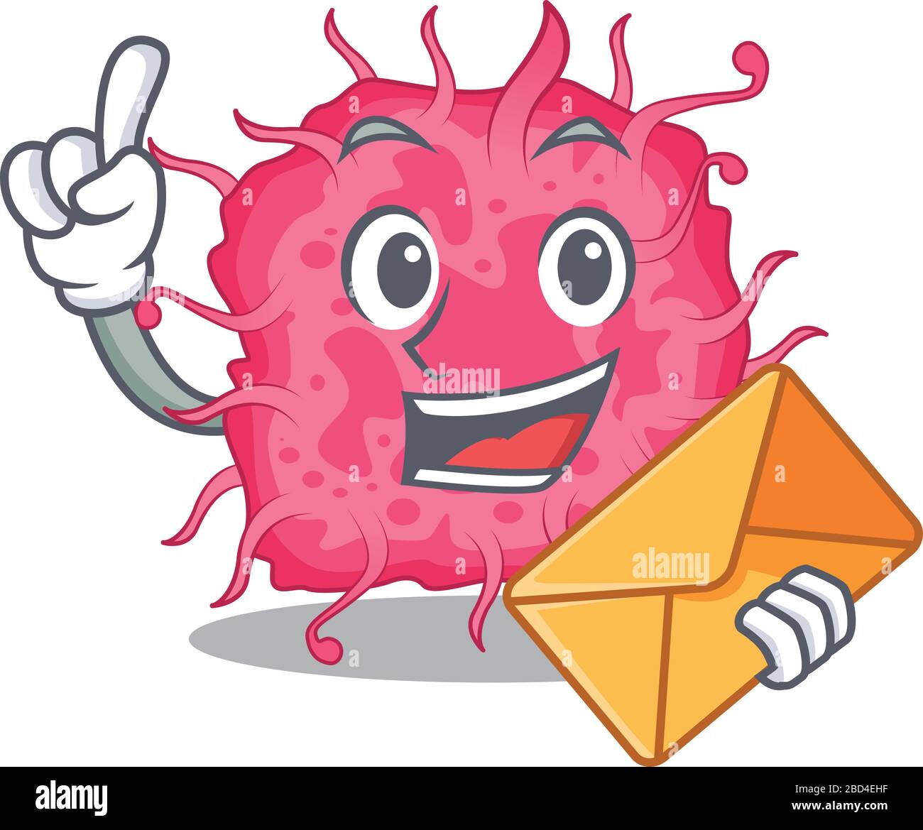 Happy pathogenic bacteria mascot design concept with brown envelope Stock Vector