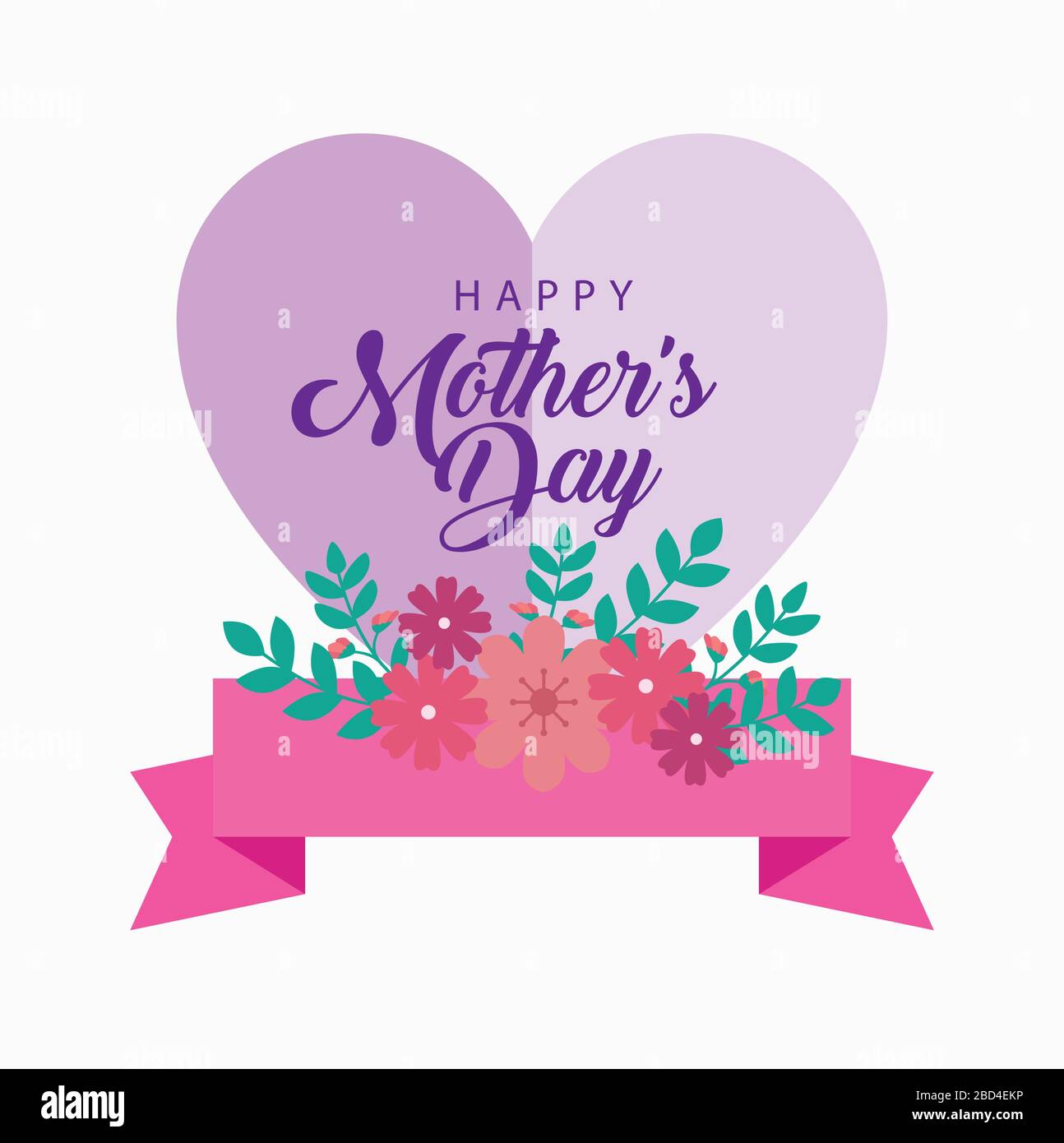 happy mother day card with heart and flowers decoration Stock Vector ...