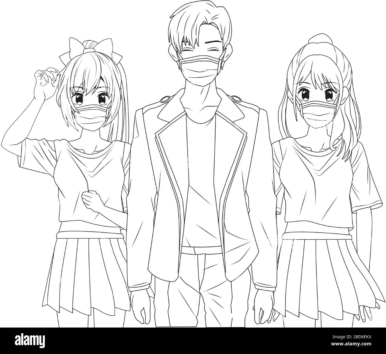young people using face masks anime characters Stock Vector Image & Art ...