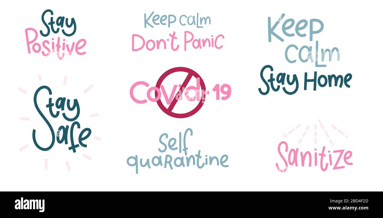 Covid 19 Stickers Set Coronavirus Lettering Elements For Poster Banners Coffee Cups And Mug T Shirt And Notebook Stock Vector Image Art Alamy