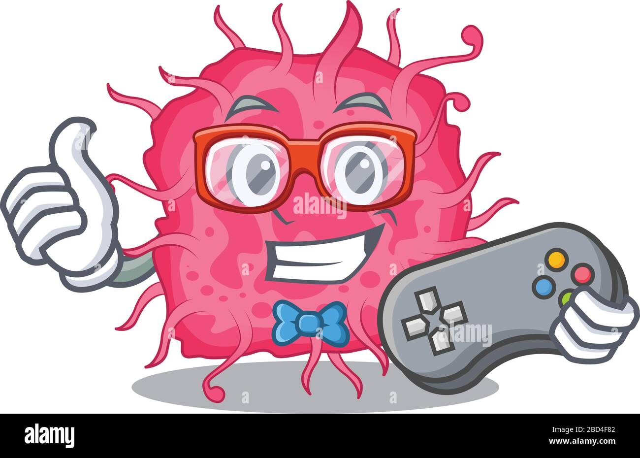 Mascot design concept of pathogenic bacteria gamer using controller Stock Vector