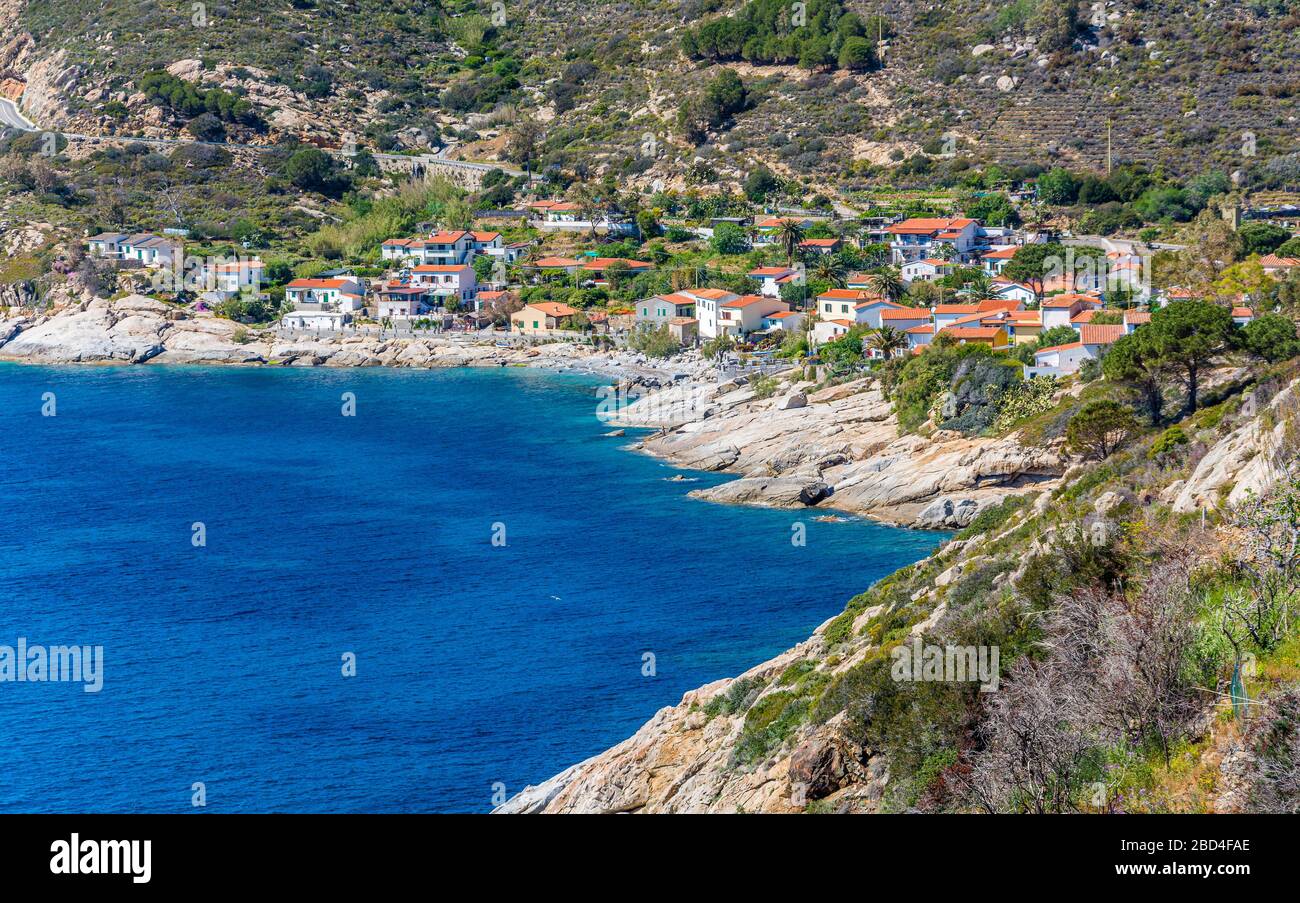 Beautiful summer panorama of Chiessi village, in Elba Island. Province of Livorno, Tuscany, Italy. Stock Photo