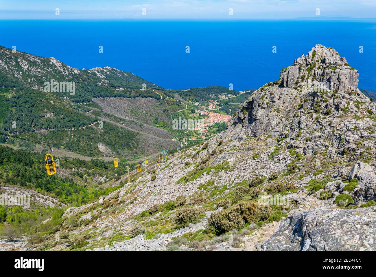 Scenic view from the top of Capanne Mountain in Elba Island. Province of Livorno, Tuscany, Italy. Stock Photo