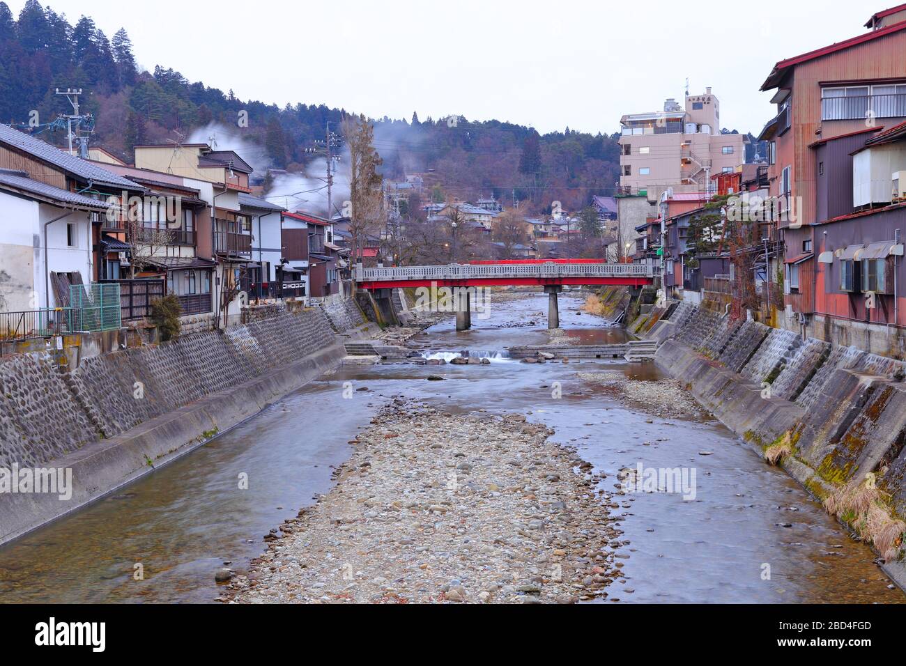 well preserved traditional wooden houses in old town area of Hida