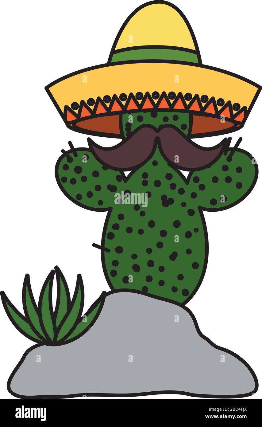 Isolated mexican cactus with mustache and hat vector design Stock ...