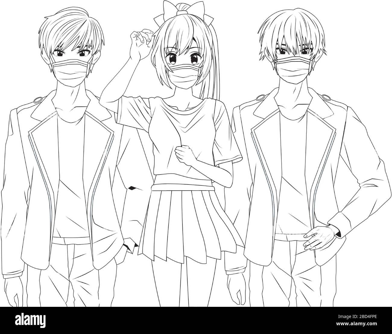 young people using face masks anime characters Stock Vector Image & Art ...