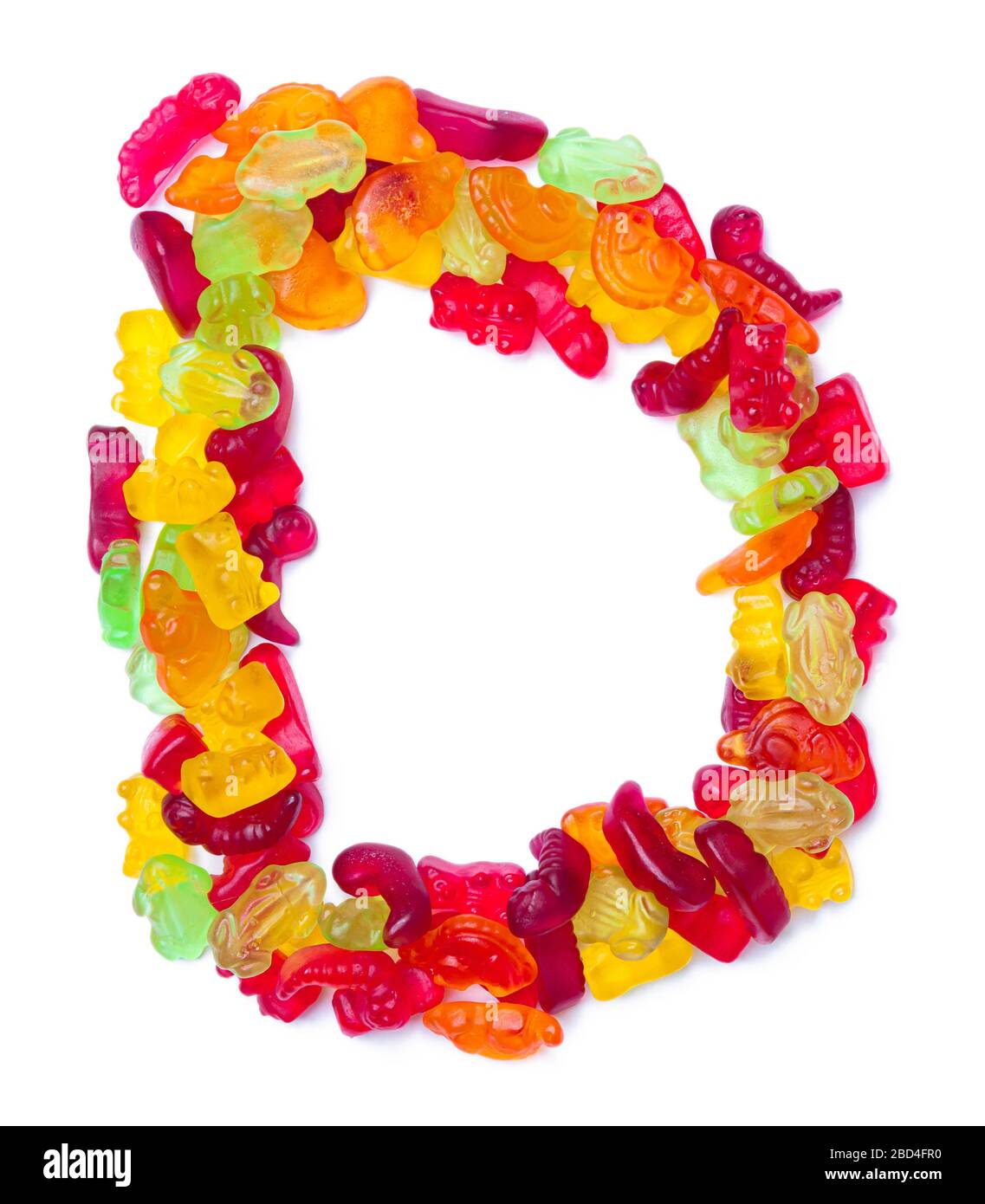 Letter D of the English alphabet from multicolored marmalade on a