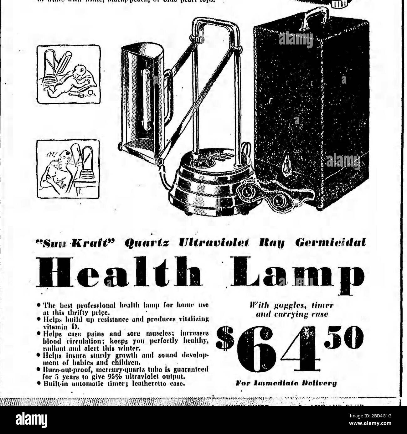The lamp claimed to bring relief of hay fever, colds, arthritis, asthma, bronchitis, hypertension, wound infection, and hypertension Stock Photo
