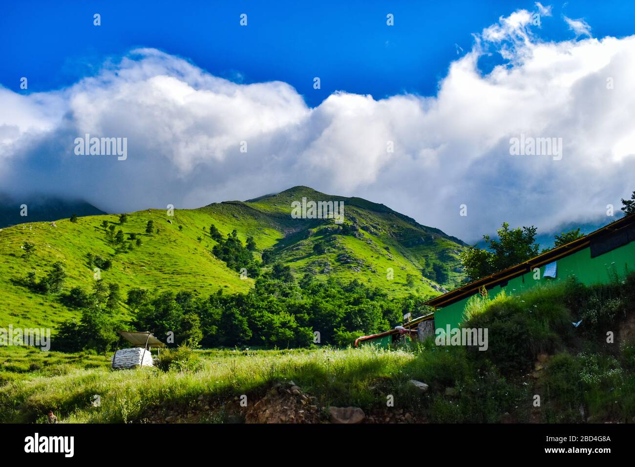 A beautiful eye catching view of lush green mountains at Ramban Kashmir