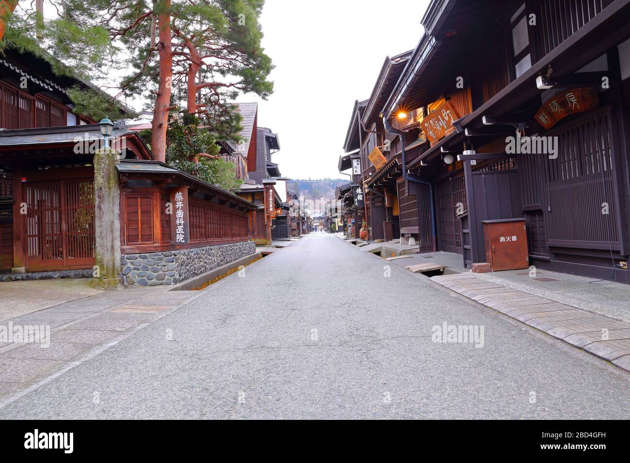 well preserved traditional wooden houses in old town area of Hida