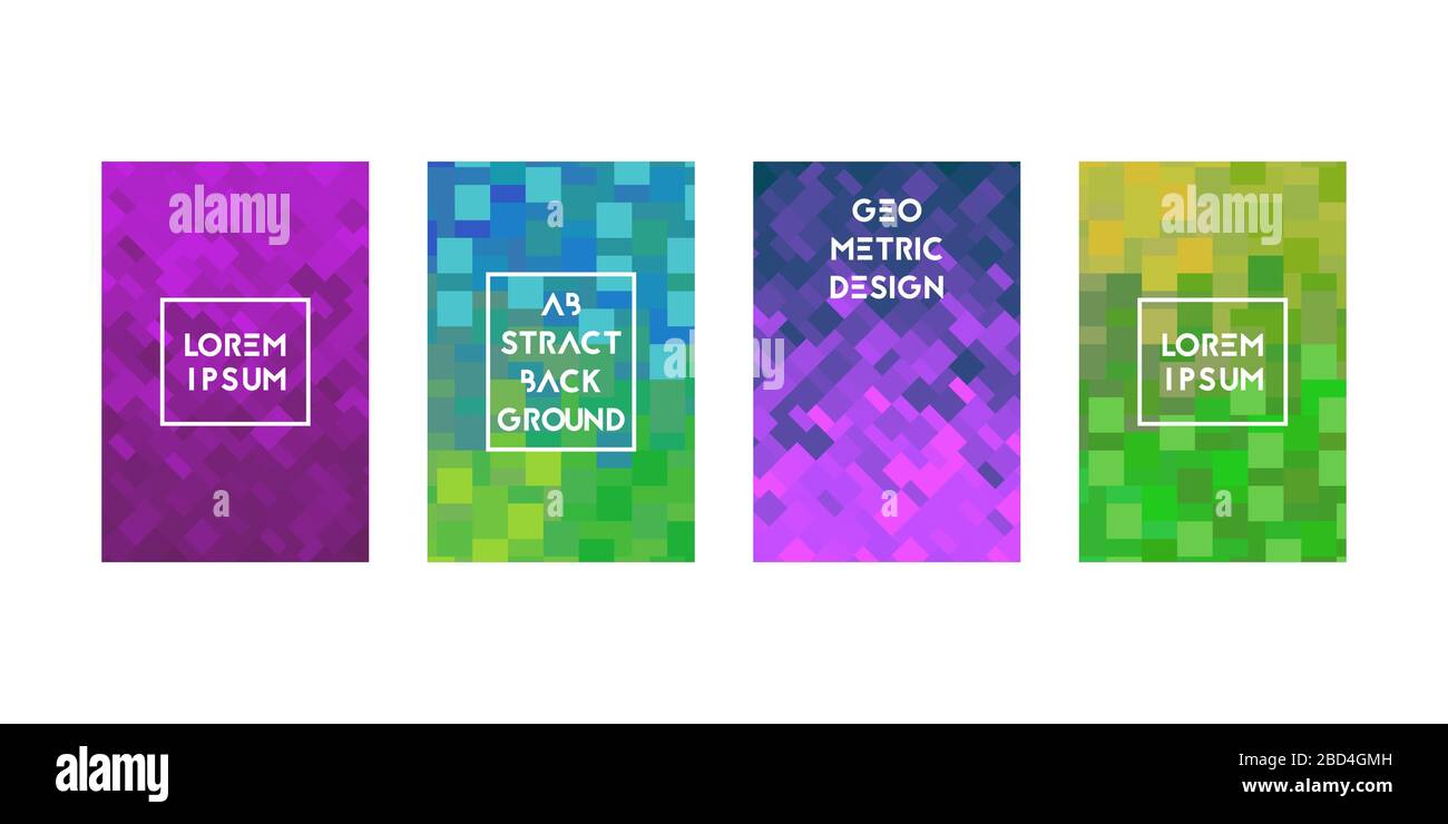 Cards set with pixel texture. Vector illustration. Gradient. Stock Vector