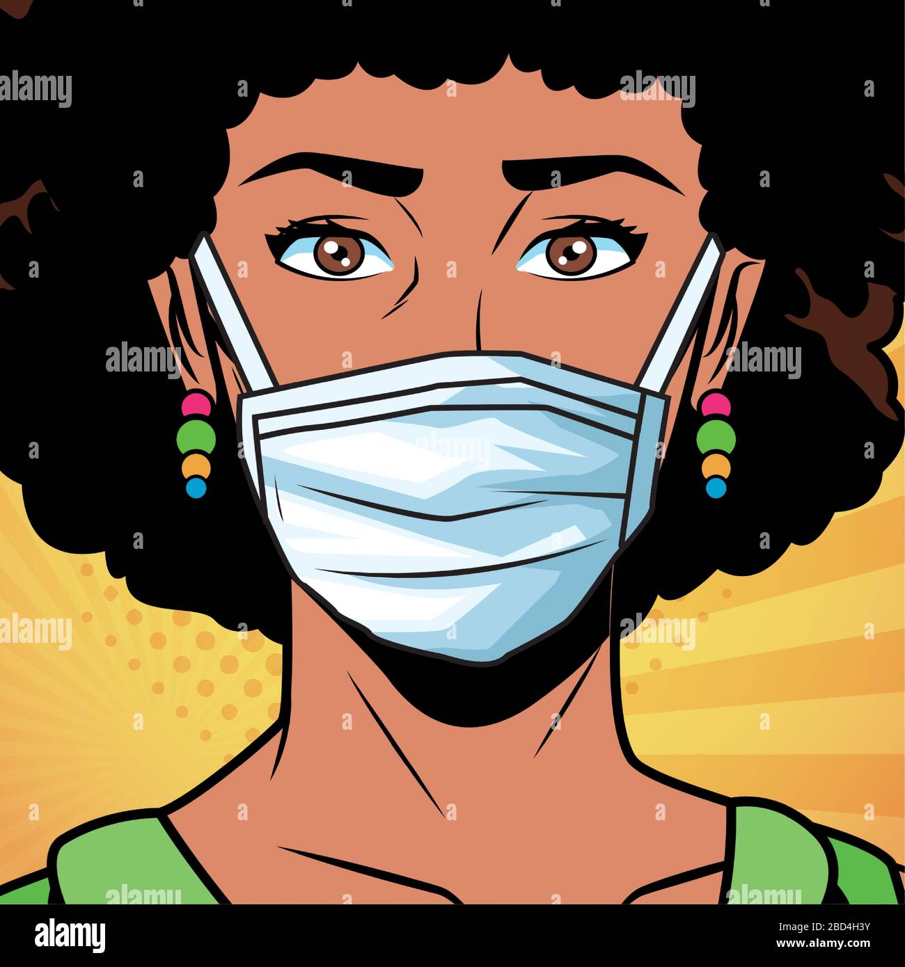 afro woman using face mask for covid19 pop art style Stock Vector Image ...