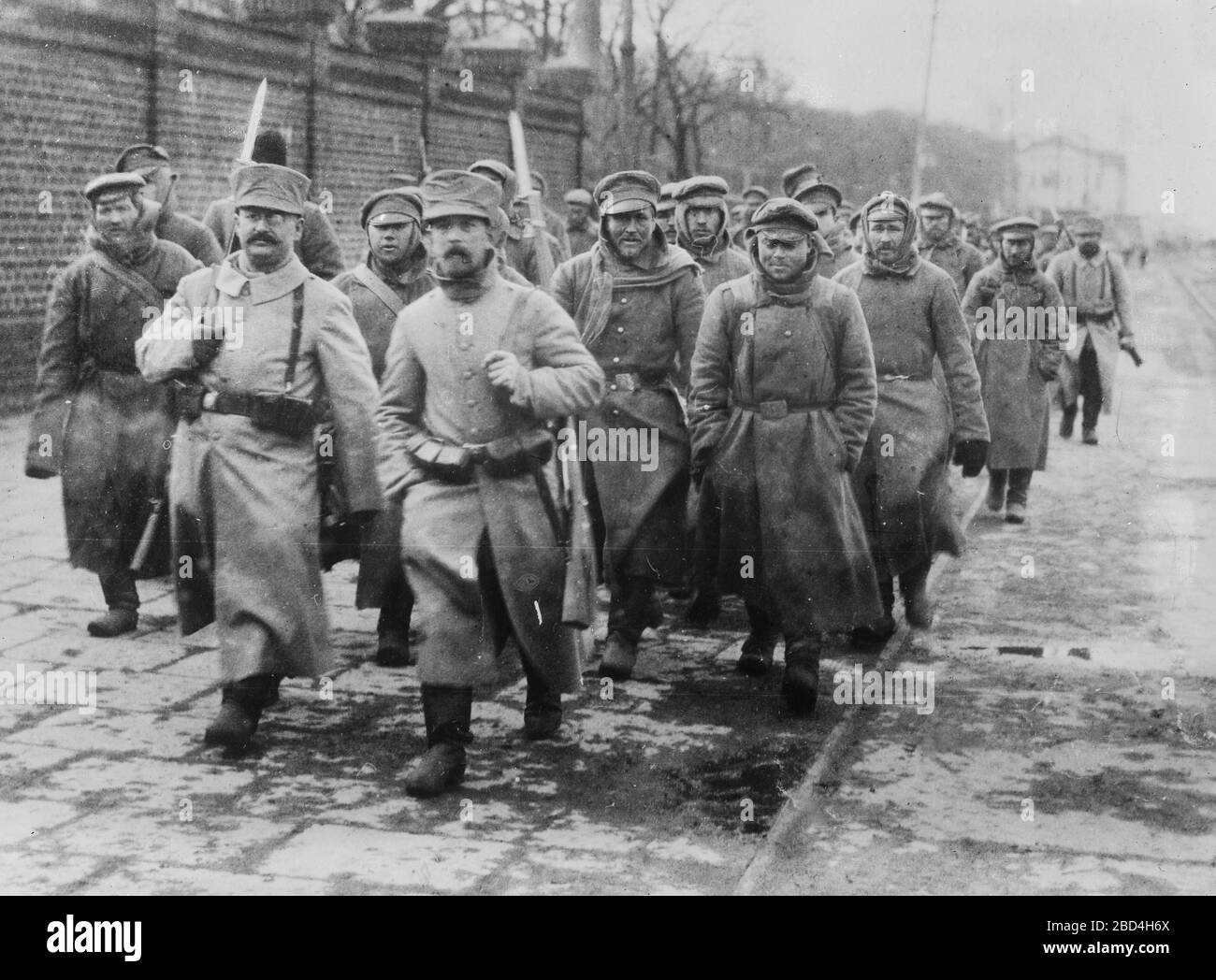 Russian prisoners in Skierniewice, Poland during World War I ca. 1914-1915 Stock Photo