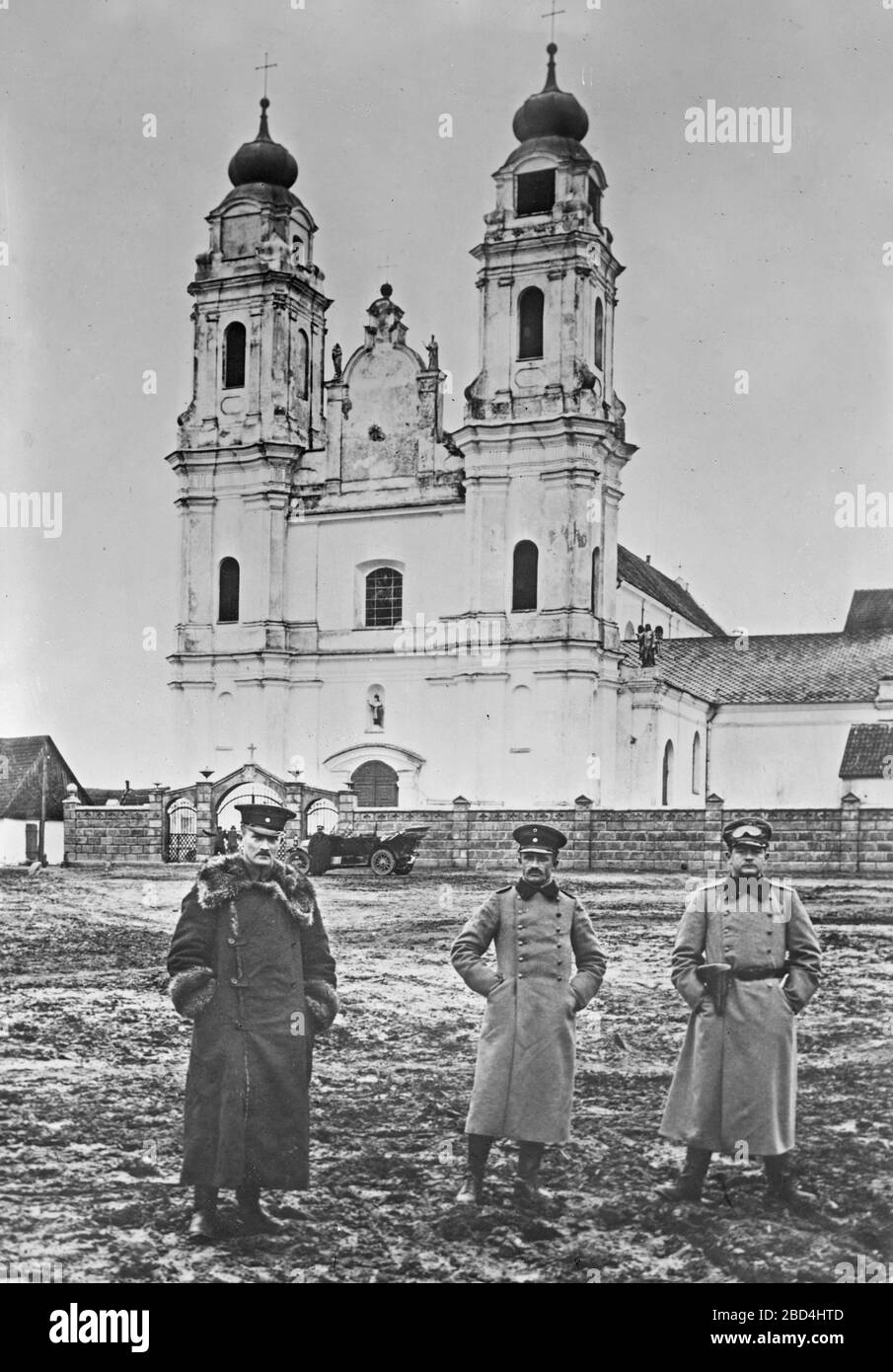 German soldiers outside a Russian church in Suwalki, Poland during World War I ca. 1914-1915 Stock Photo