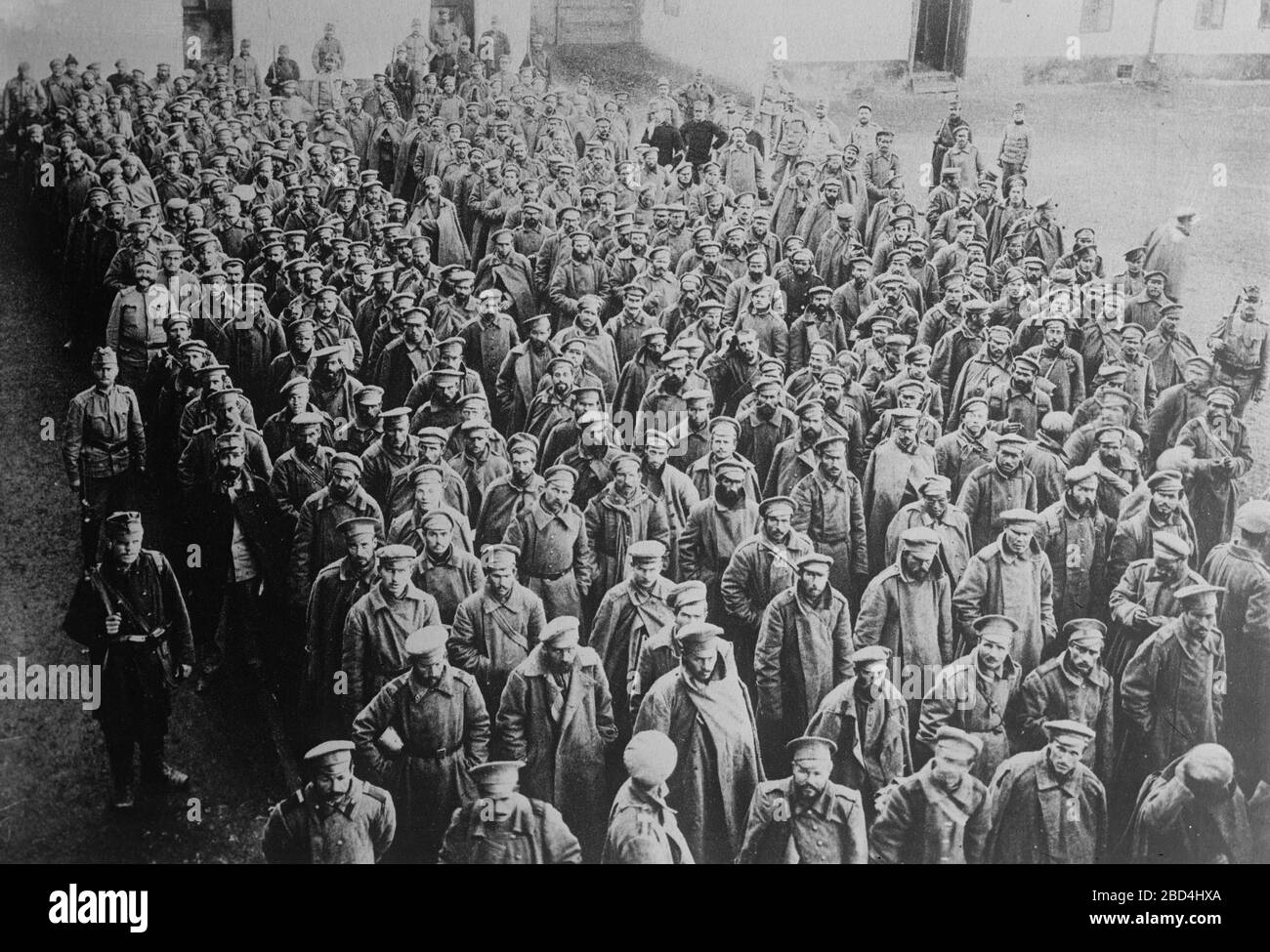 Russian soldiers taken prisoner by the Austro-Hungarian army at Przemysl Fortress, Przemysl, Austro-Hungarian Empire (now in Poland) during World War I ca. 1914-1915 Stock Photo