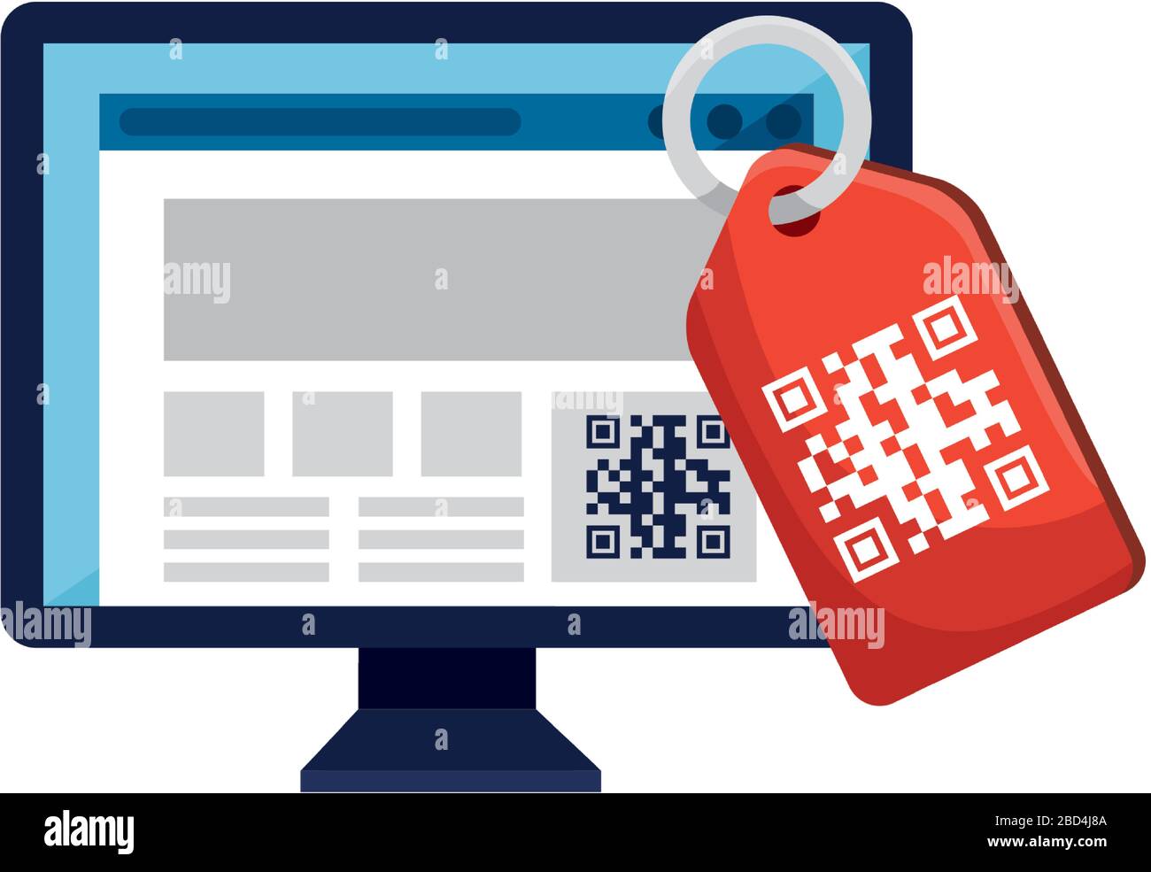 qr code inside computer and label vector design Stock Vector Image
