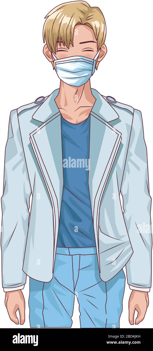 Young Man Using Face Mask Anime Character Stock Vector Image Art Alamy