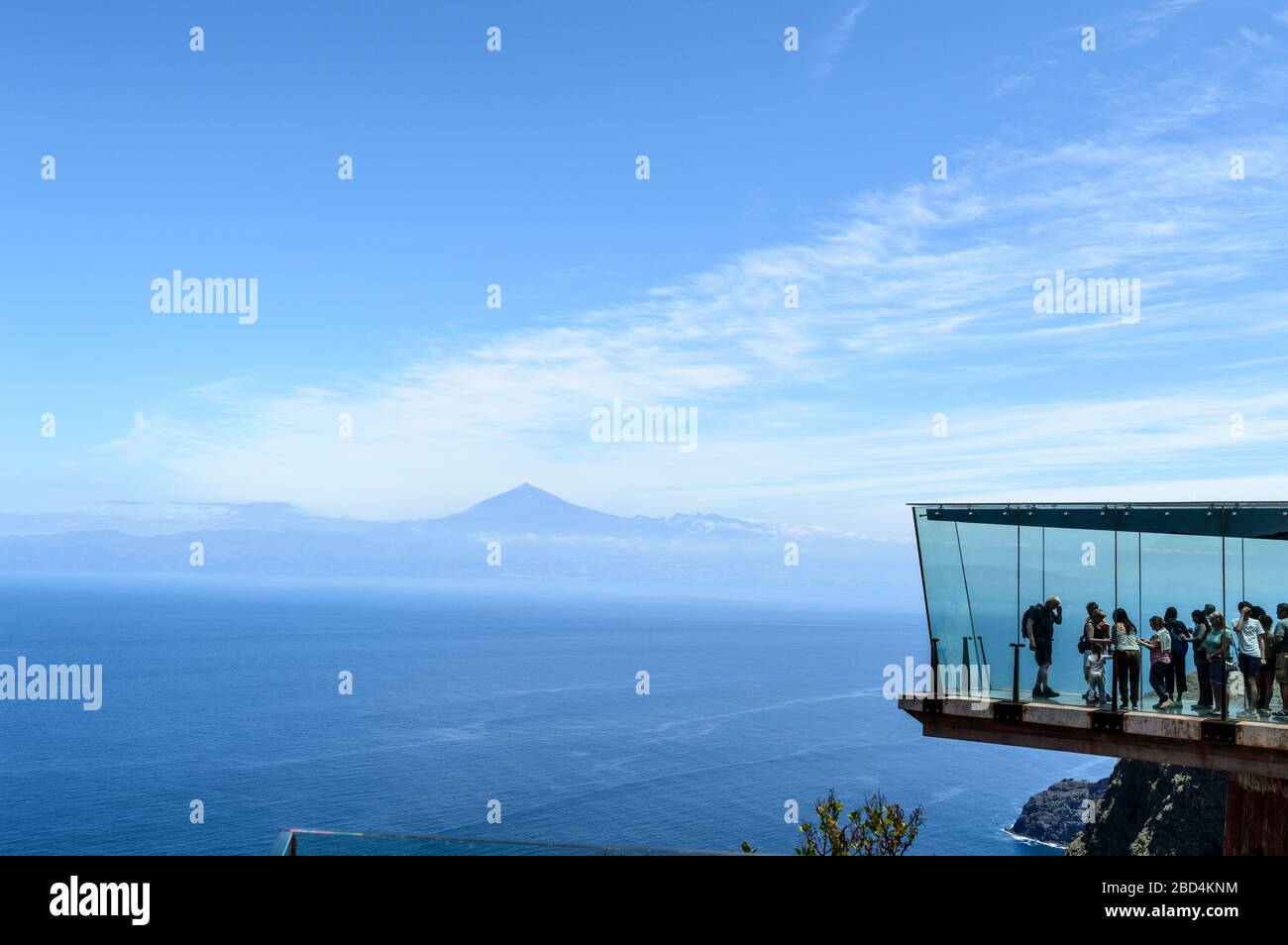 Abrante Glass Lookout With Teide Background On La Gomera Island. April 15, 2019. La Gomera, Santa Cruz de Tenerife Spain Africa. Travel Tourism Photog Stock Photo