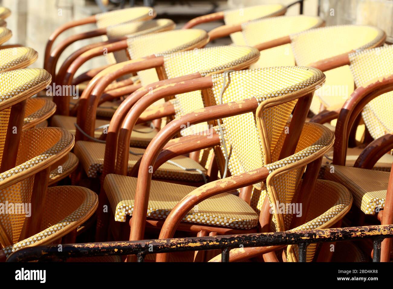 Empty chairs of a cafe on Bremen's market square, closed due to corona virus, Bremen, Germany, Europe Stock Photo