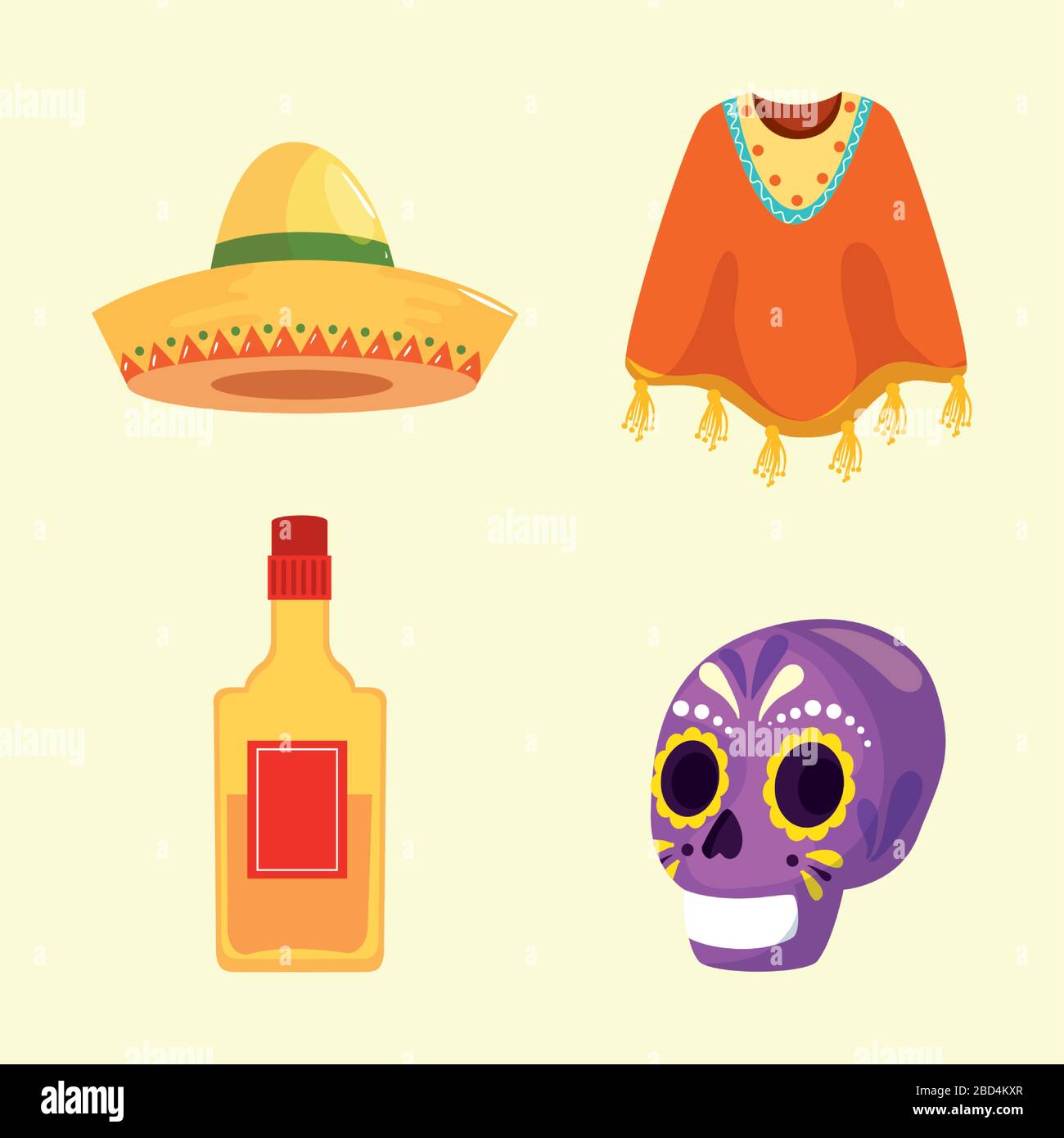 Mexican skull tequila bottle poncho and hat vector design Stock Vector ...