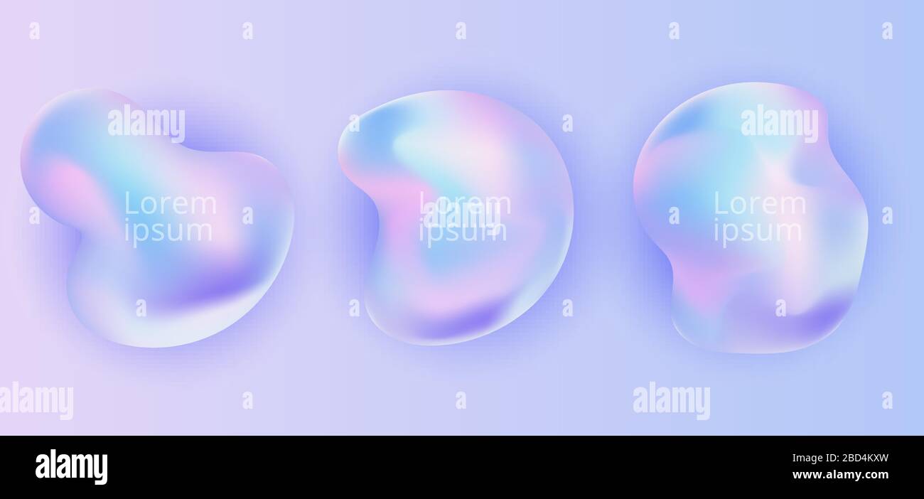 Set of trendy realistic 3d abstract fluid holographic gradient shape on ...