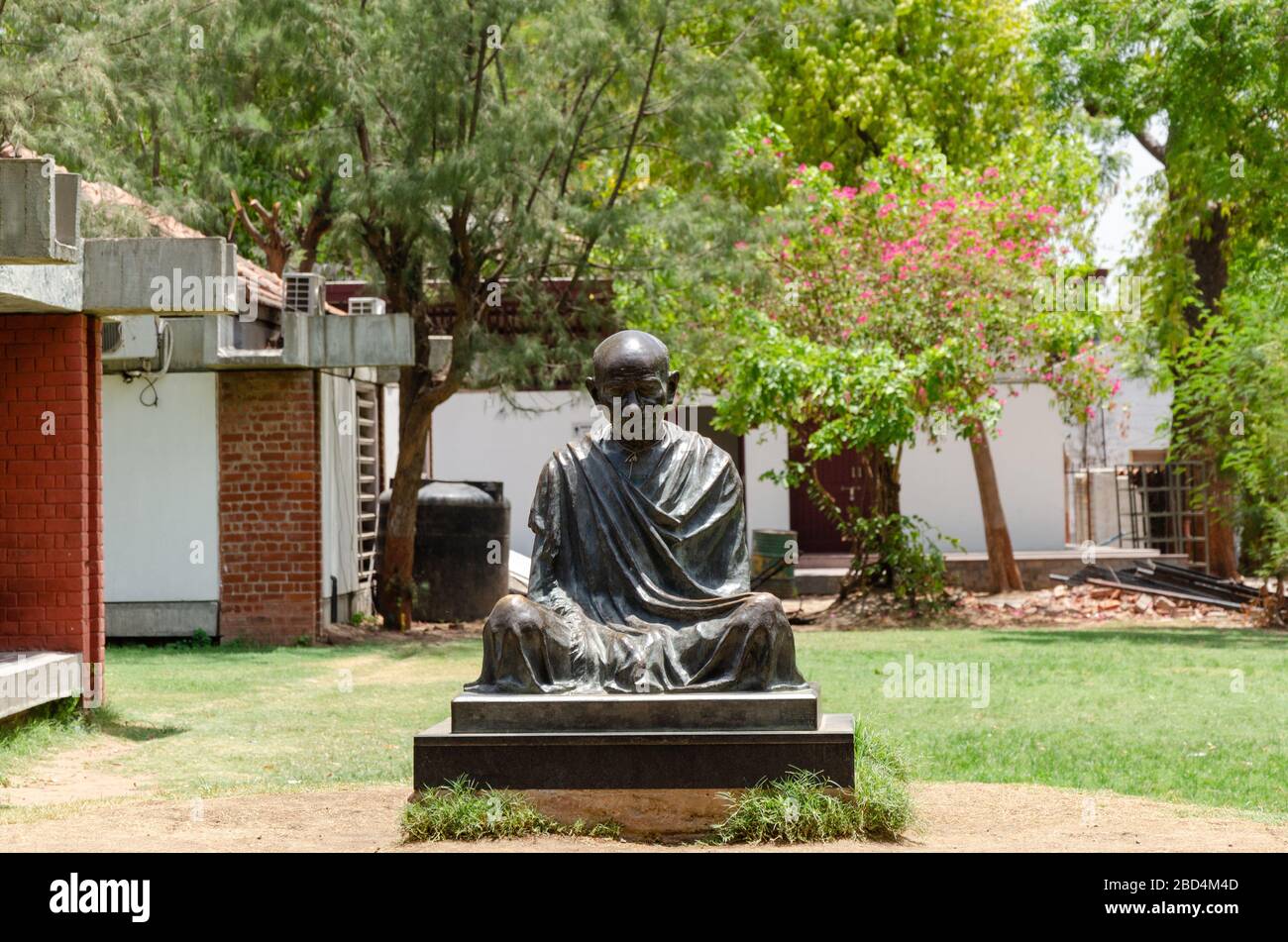 Stone statue of Mahatma Gandhi at Gandhi Ashram, Sabarmati, Ahmedabad, Gujarat, India Stock Photo