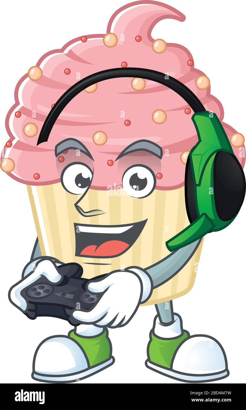 A cartoon design of strawberry cupcake talented gamer play with ...