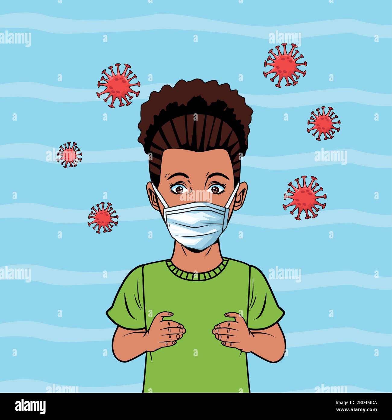 afro little girl using face mask for covid19 pop art style Stock Vector ...