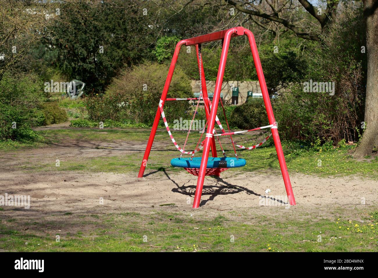 Empty playground, closed due to corona virus, forbidden to enter