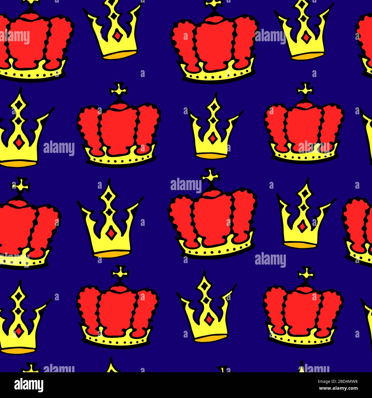 Doodle crowns seamless pattern. Hand drawn luxury background. Cute baby ...