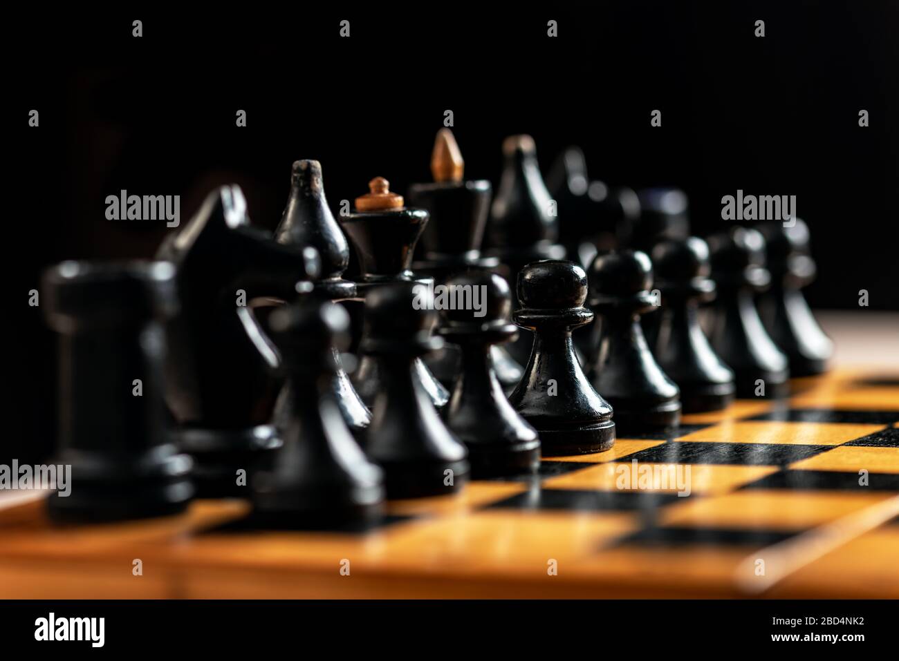 Vintage wooden chess board and figures Stock Photo Alamy