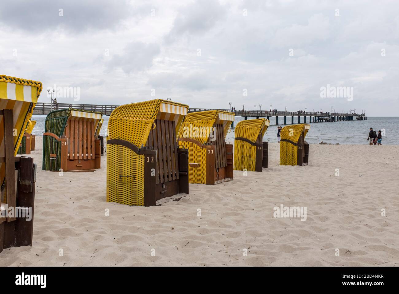 Beach chairs, known as Strandkorb in Germany, on the beach at Binz, on ...
