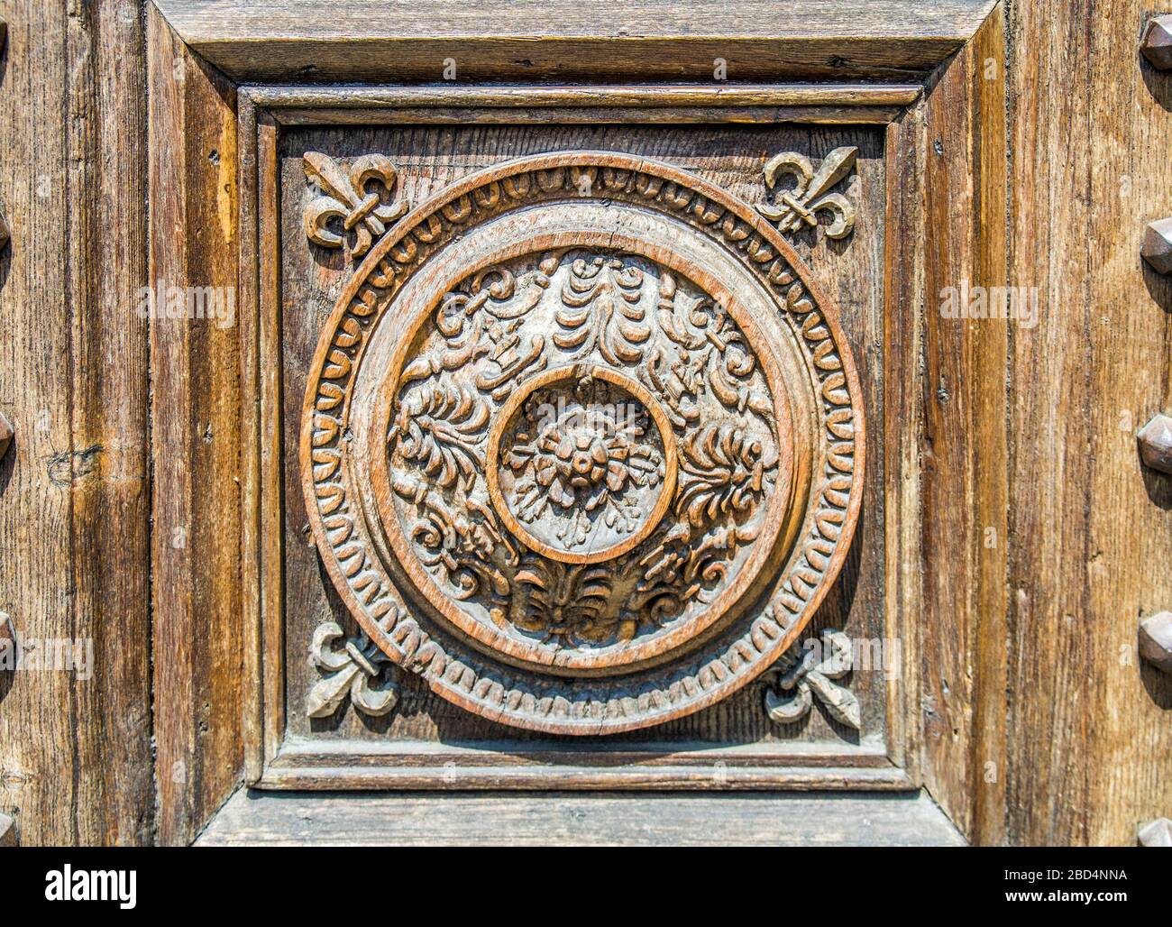 beautiful handcrafted details of historic building important for history, art and architecture Stock Photo