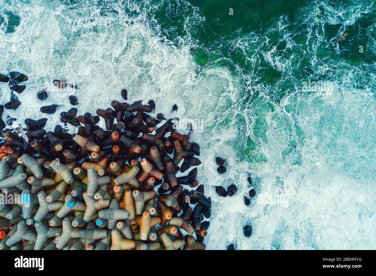 Aerial view of sea waves and rocky coast Stock Photo - Alamy