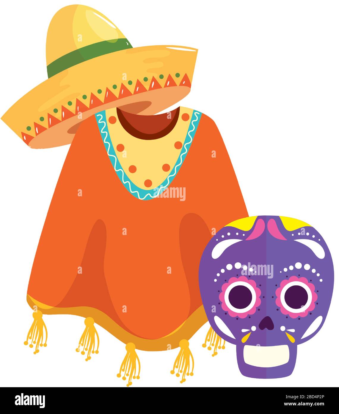 Isolated mexican poncho skull and hat vector design Stock Vector Image ...