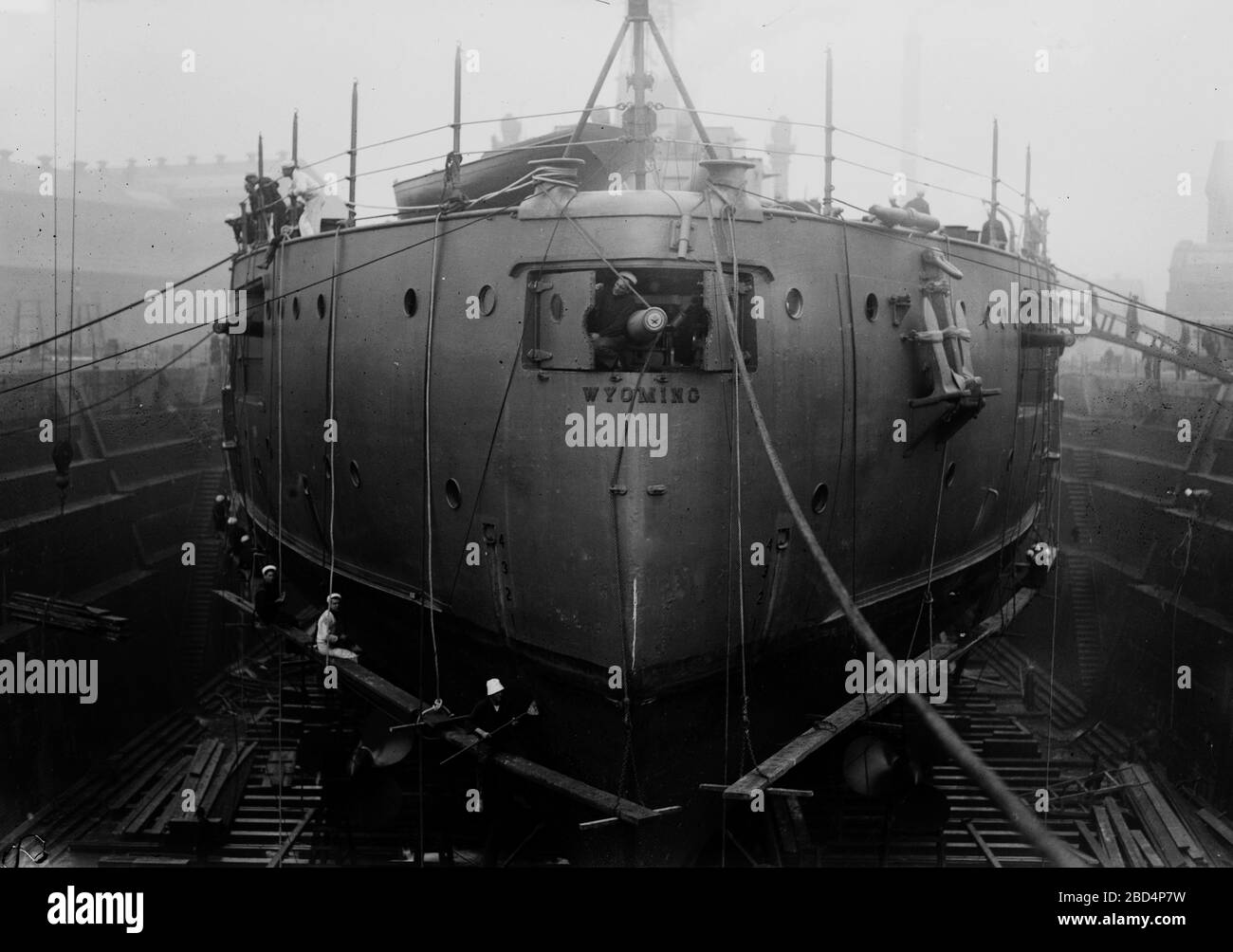U.S.S. Wyoming Battleship in dock ca. 1910-1915 Stock Photo