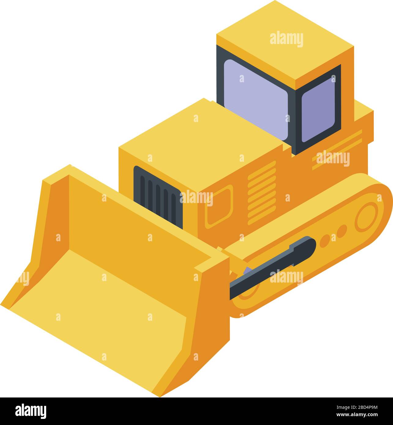 Yellow tractor bulldozer icon, isometric style Stock Vector
