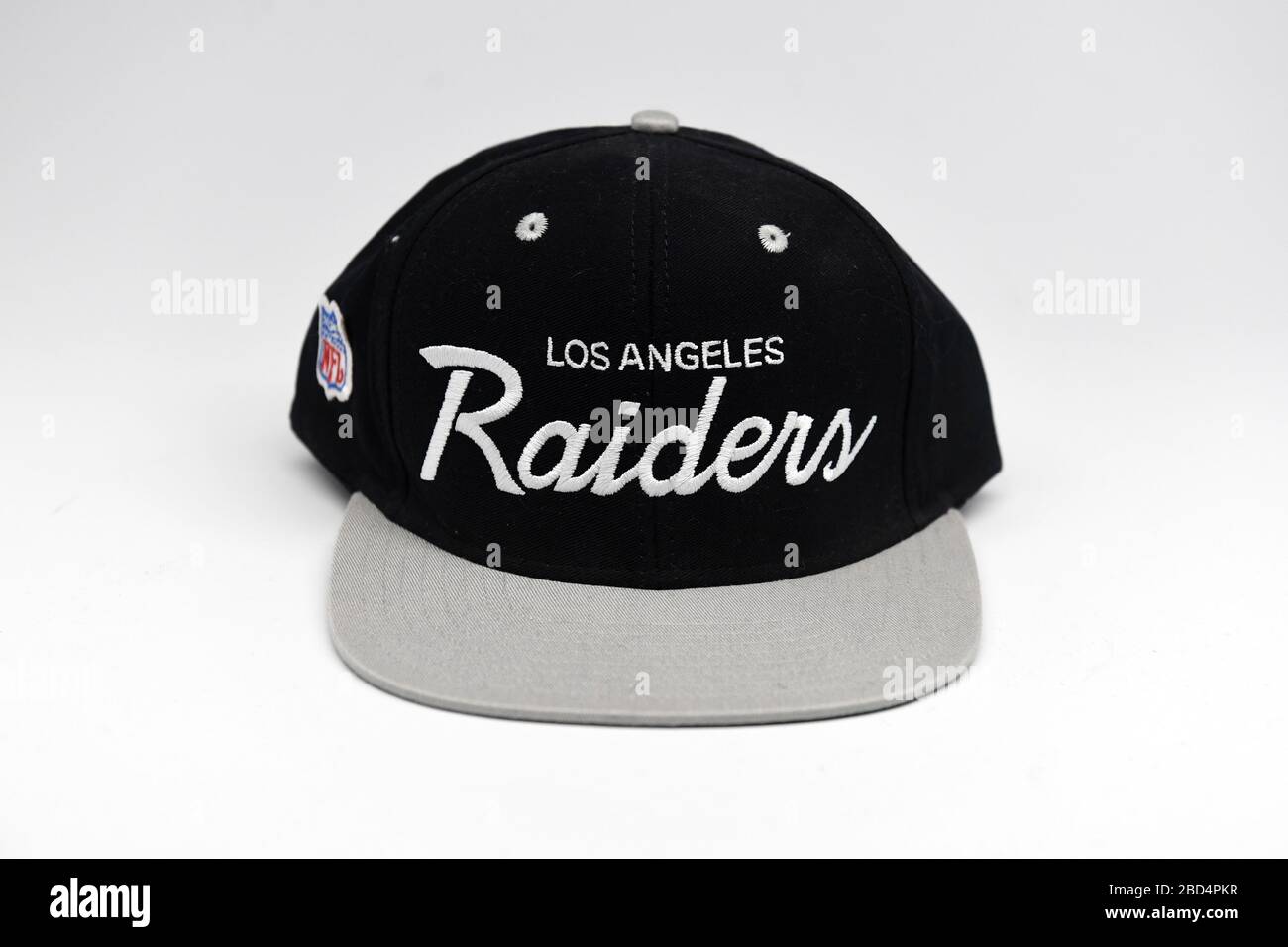 Detailed view of Los Angeles Raiders snapback baseball cap. Photo via  Newscom Stock Photo - Alamy