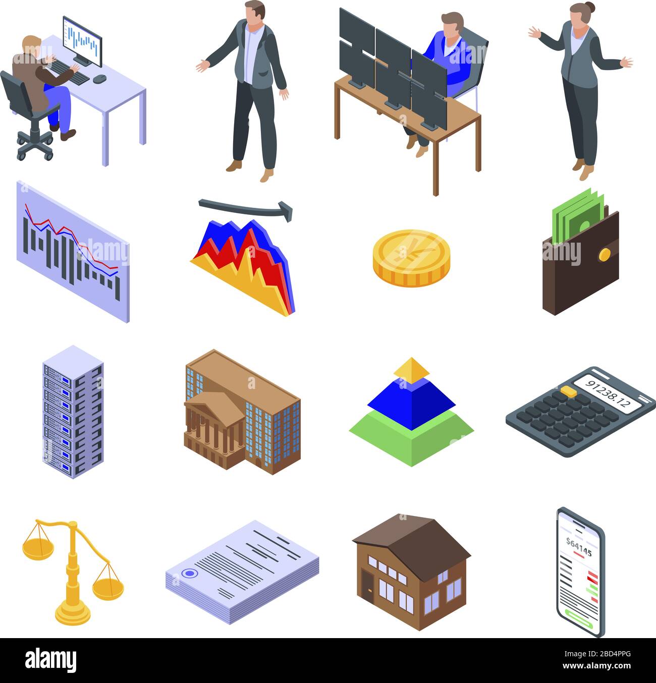 Broker icons set, isometric style Stock Vector