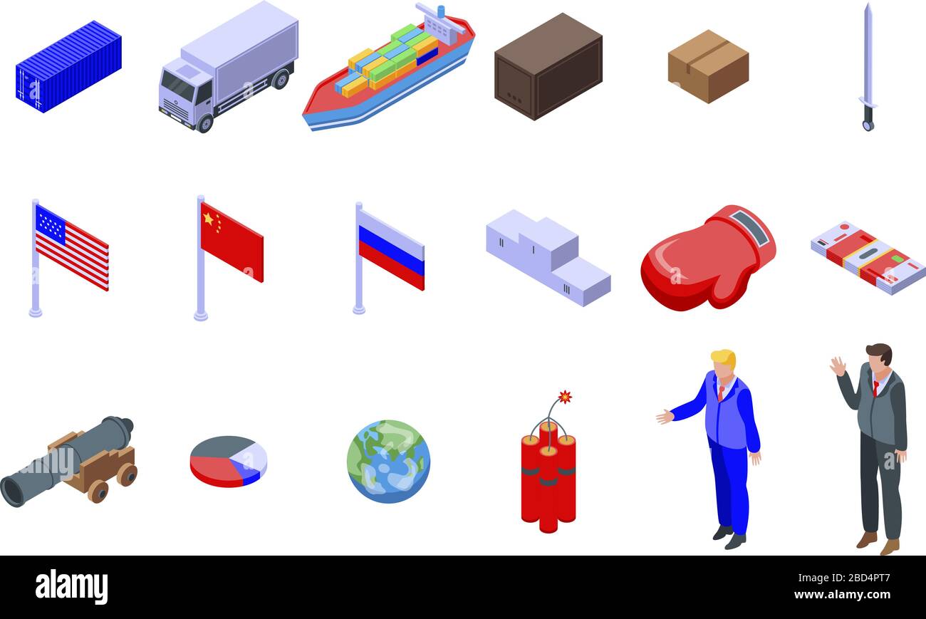 Trade war icons set, isometric style Stock Vector