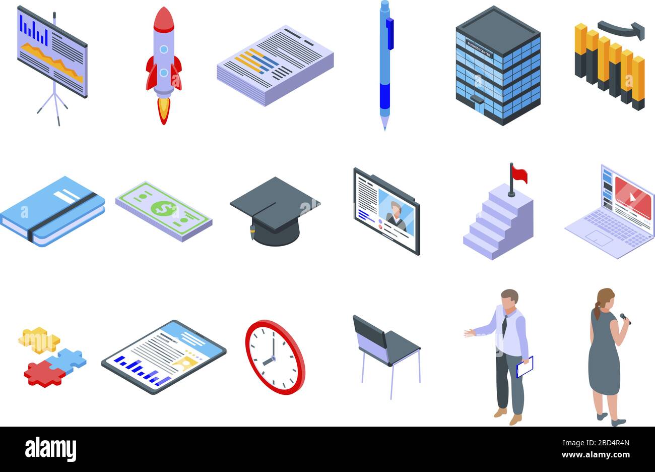 Business training icons set, isometric style Stock Vector