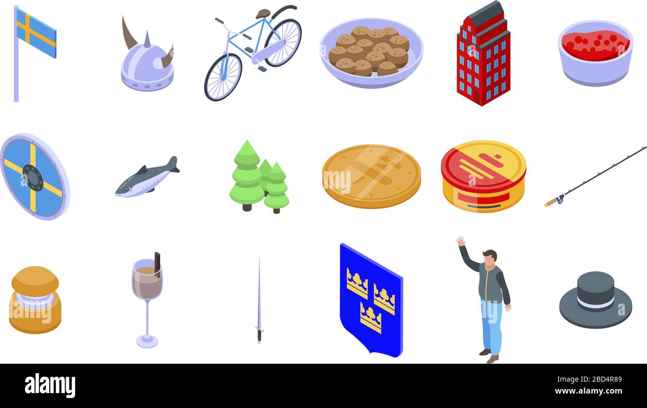 Sweden icons set, isometric style Stock Vector