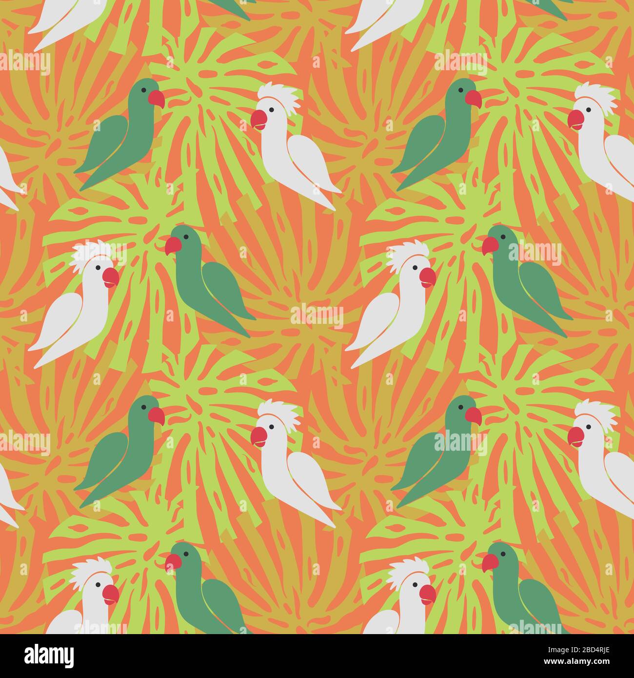 parrots on orange seamless vector pattern Stock Vector