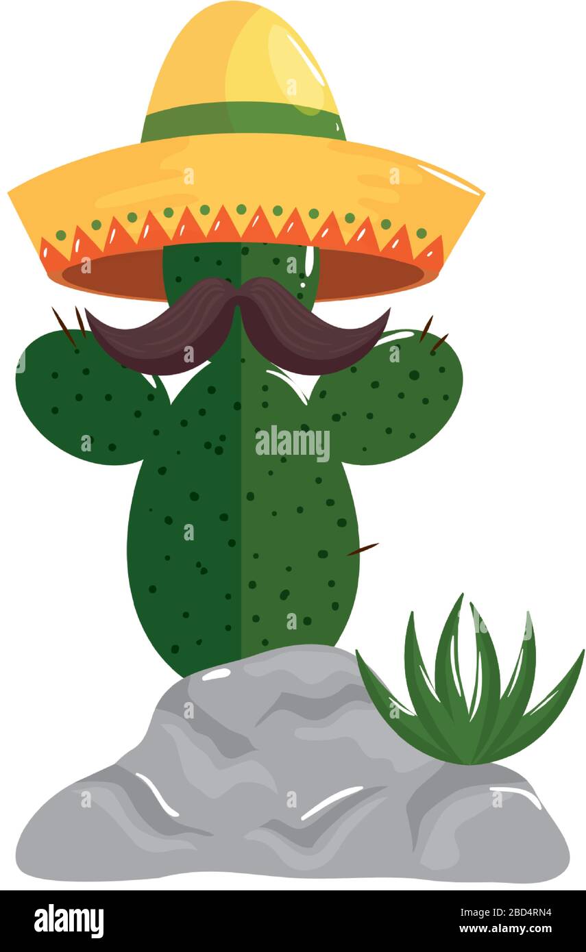 Isolated mexican cactus with mustache and hat vector design Stock ...