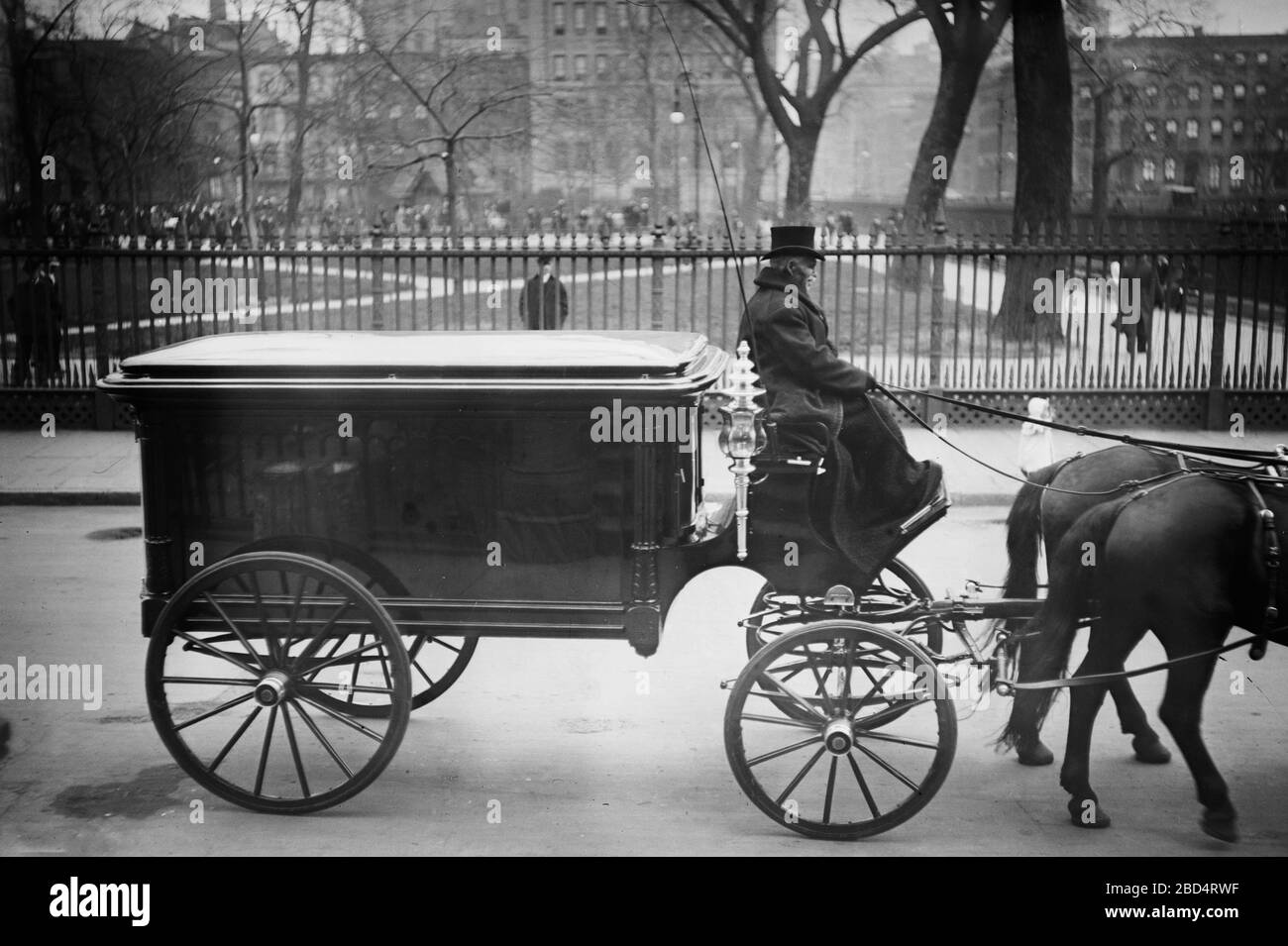 Hearse carrying body of financier John Pierpont Morgan (1837-1913), during funeral which took place on April 14, 1913 in New York City Stock Photo